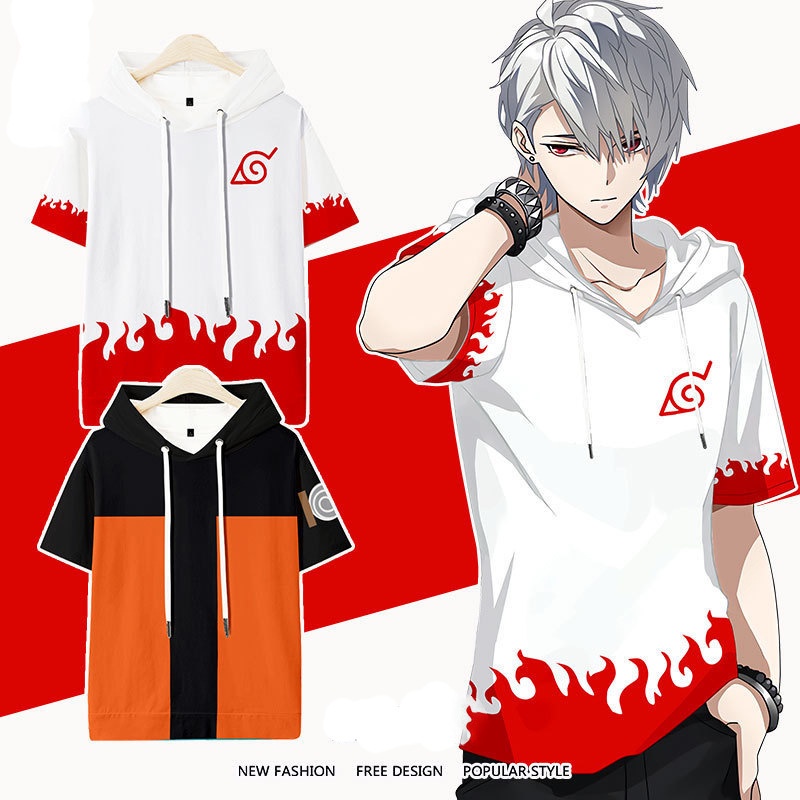 Áo Hoodie Ngắn Tay In Hình Anime Naruto Phối Màu Cá Tính