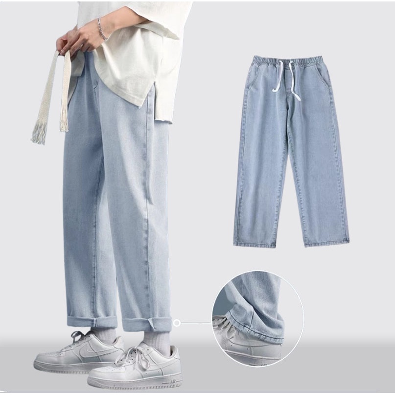 Quần jean nam baggy Cạp Chun, Quần Bò Nam Ống Rộng, Điều Chỉnh Eo Linh Hoạt, Chất Bò Cao Cấp Hottrend 2022