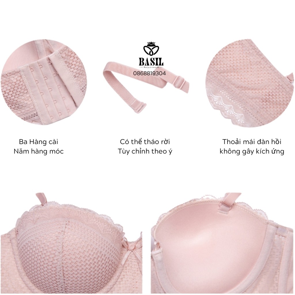 Bộ đồ lót BS05 Basil nữ cup ngang có gọng ren mềm nâng ngực đệm vừa chống tụt