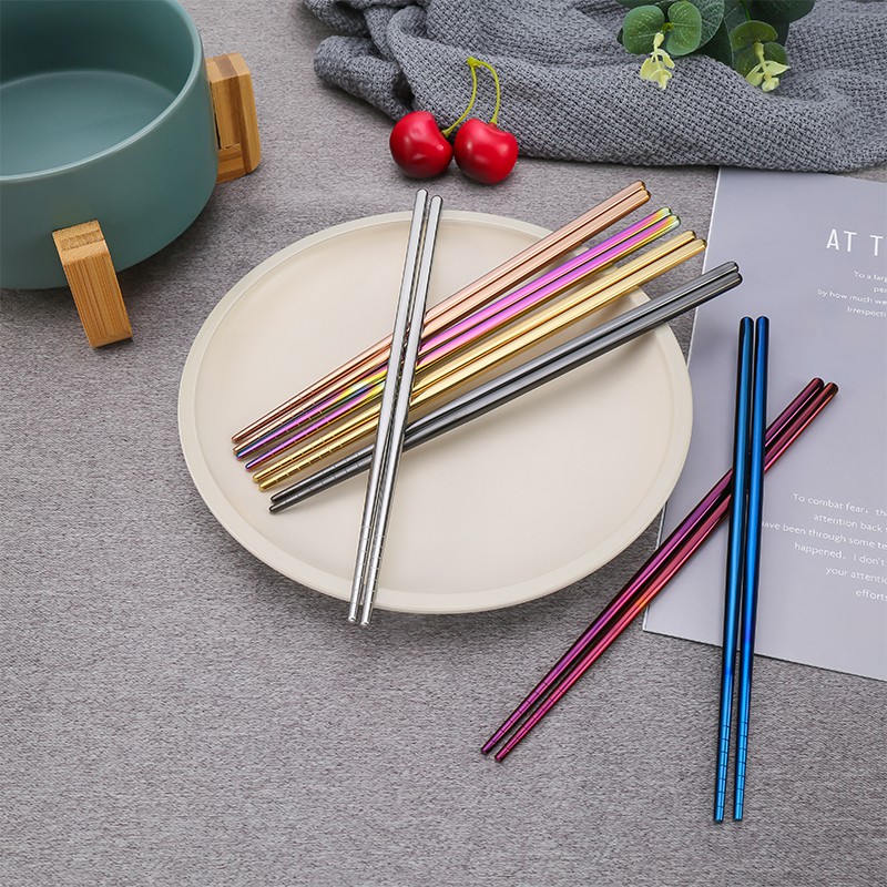 Ready Stock High-Grade 304 Stainless Steel Chopsticks Korea Sell Well ChopsticksTitanium Gold Titanium Silver Colorful Chopsticks