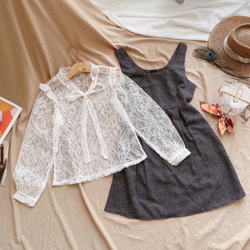 SET ĐẦM DẠ ÁO REN |hình thật chụp trải sàn|