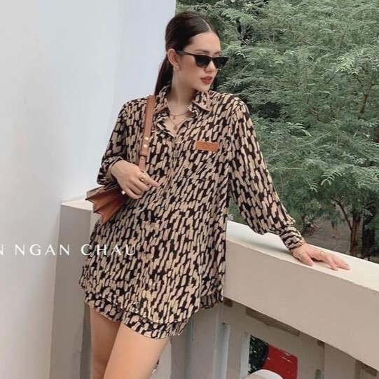 sét đồ nữ bộ vằn báo áo sơ mi