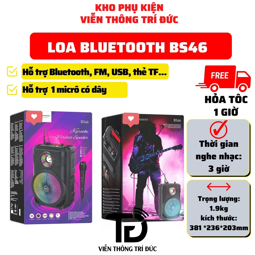 [TẶNG KÈM MIC] Loa Thùng Karaoke Mini BS46/ DS02 / DS07 Thiết Kế Hiện Đại - Công Suất Mạnh Mẽ - Âm Vang Ấn Tượng