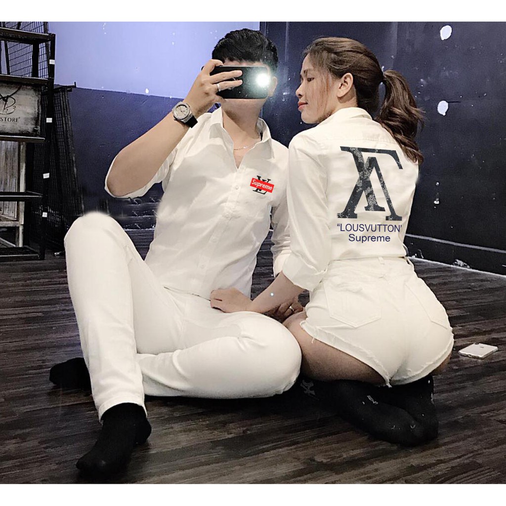 Áo Sơ Mi Cặp Đôi In Love Cao Cấp | Áo Đôi Nam Nữ Đẹp