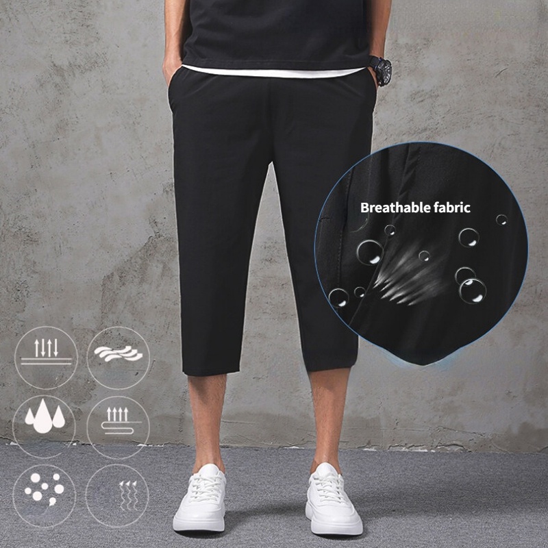 【Hàng Có Sẵn】quần short nam Quần Thể Thao ống rộng đen Ngắn Dáng Rộng Bằng Lụa Lạnh Co Giãn Cỡ Lớn Cho Nam