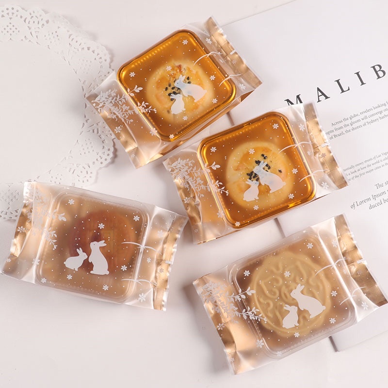 Set 100 khay và túi đựng bánh trung thu 50gr-200gr, loại túi đáy cao