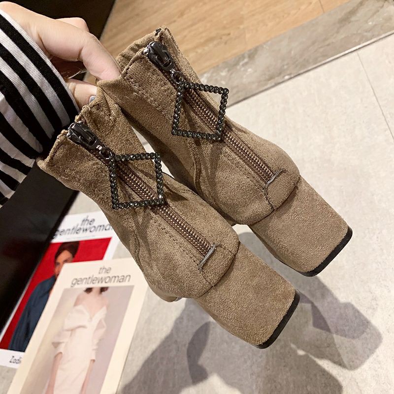 ORDER QC- Giày BOOT da lộn dây kéo sau xinh cho nữ