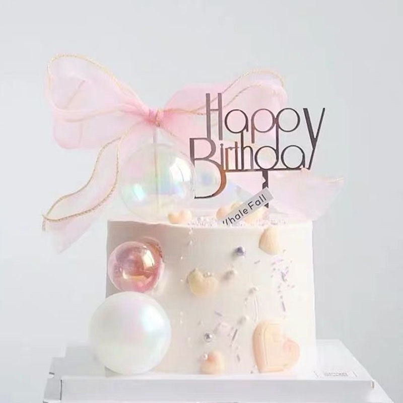 Bộ 4 Cây Cắm Trang Trí Bánh Kem Màu Hồng Trong Suốt Đính Ngọc Trai
