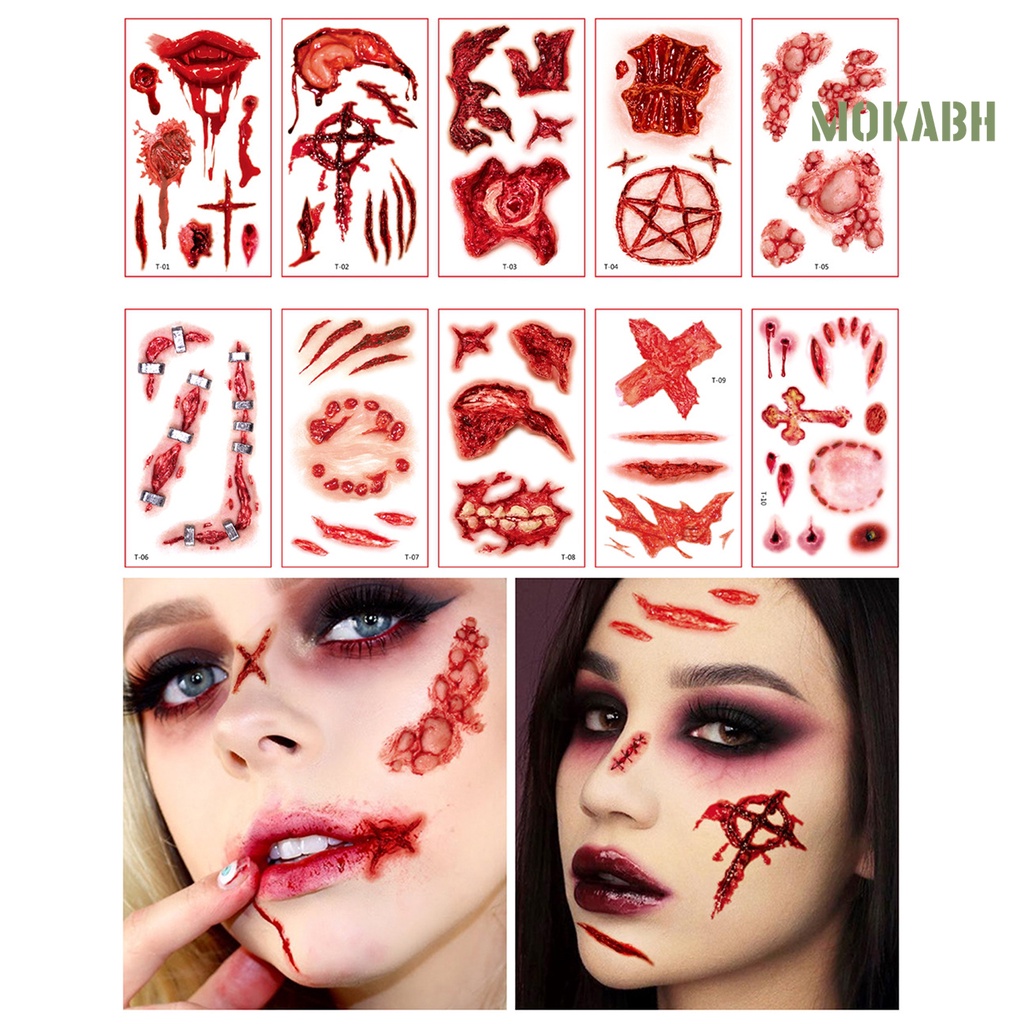 Set 10 Tấm Hình Xăm Dán Tạo Hiệu Ứng 3D Không Gây Đau Phong Cách Halloween Độc Đáo