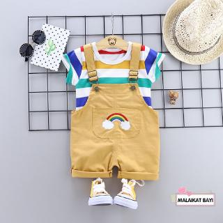 MALAIKAT BAIY girls bib suits infant striped short-sleeved summer dress