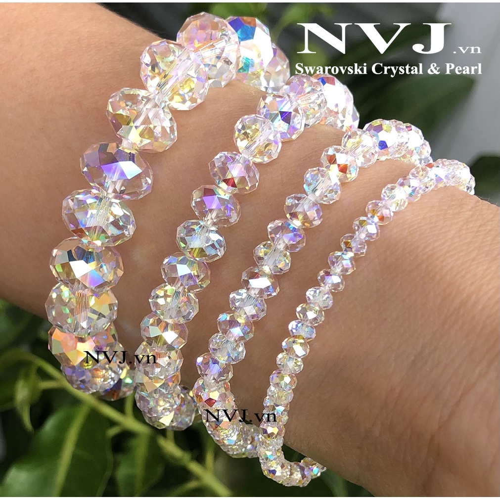 Vòng tay pha lê SWAROVSKI hạt bánh cam 4, 6, 8, 12ly tùy chọn  briolette 5040 001AB - trang sức NVJ, phaleAo