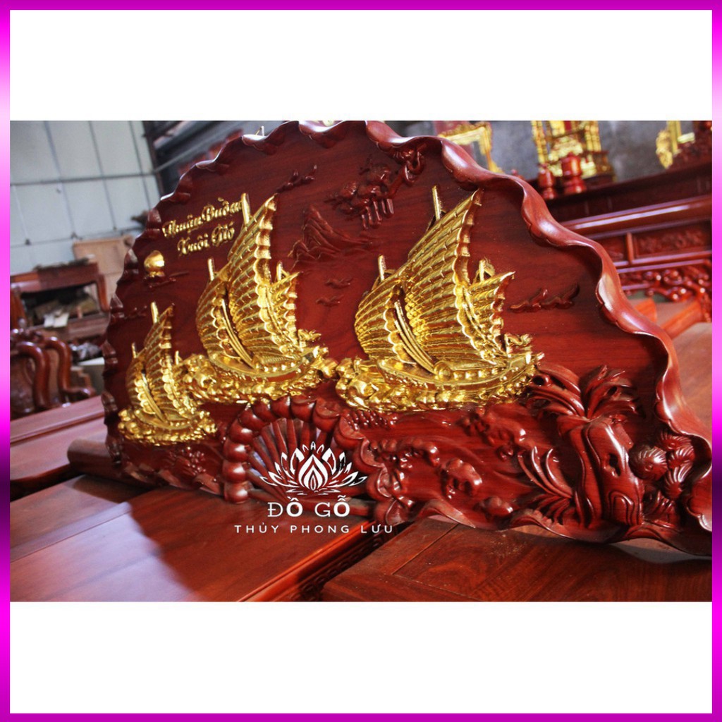 GIÁ GỐC  Tranh quạt thuận buồm xuôi gió-tranh quạt thuyền gỗ hương kích thước 100cm 50cm 4cm