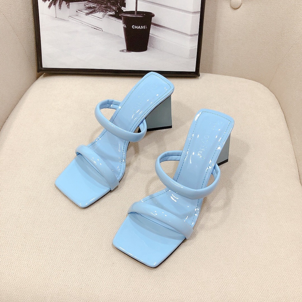 Dép guốc cao gót nữ 9p gót tam giác chất da bóng xịn kháng nước mang siêu êm - Chị Chảnh Store