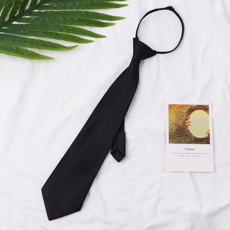 Cà Vạt Đồng Phục Màu Đen Trơn Phối Khóa Kéo Trước Và Cà Vạt Cho Nam