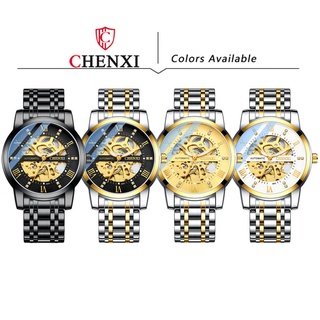 Trendy mechanical watch men's hollowed-out automatic mechanical watch metal double buckle strap watch