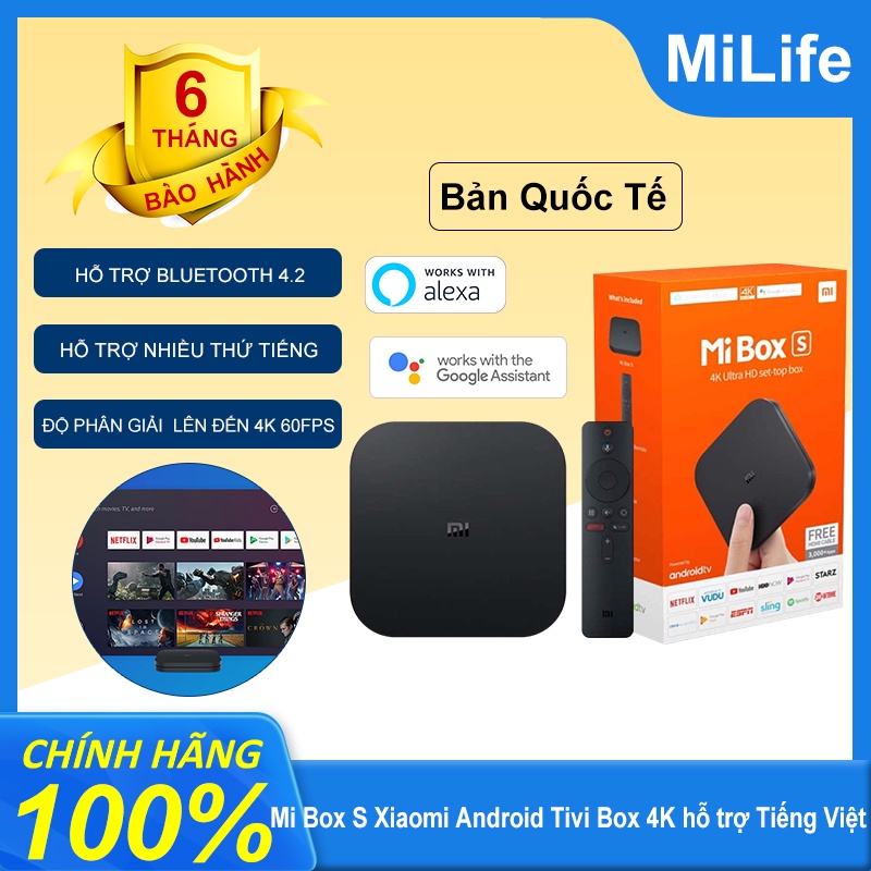 Mi Box S Xiaomi Android Tivi Box 4K hỗ trợ Tiếng Việt hỗ trợ Google Facebook Youtube