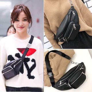Túi bao tử đeo chéo da trơn unisex nam nữ đeo bụng đeo trước ngực phối xích cá tính