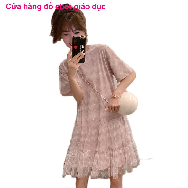 SHOP XINH Quần áo cho con bú mùa hè đi chơi thời trang 2020 phiên bản mới của Hàn Quốc bà bầu váy lưới ngắn tay