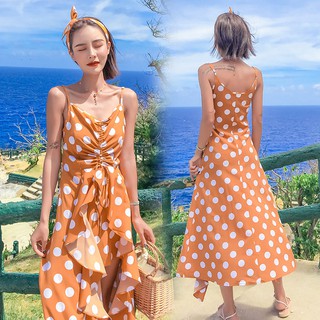 Đầm dài 2 dây họa tiết chấm bi nữ tính