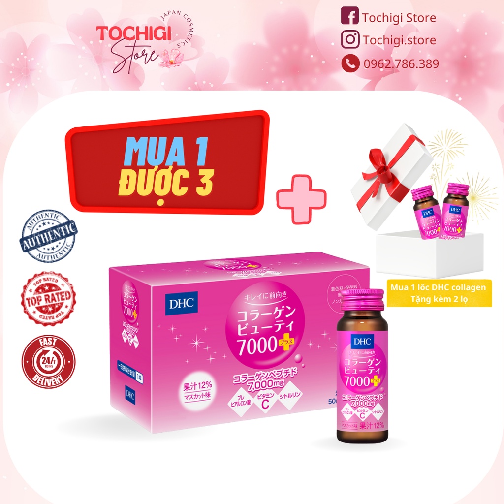 Nước uống collagen DHC Collagen Beauty 7000 Plus (nguyên hộp 10 lọ)