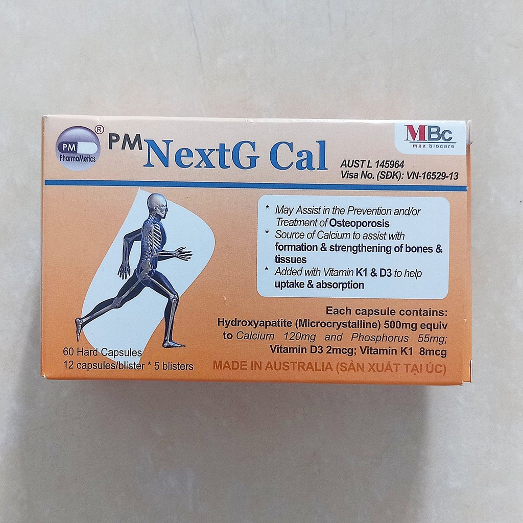 Viên uống Canxi hữu cơ NextG Cal hộp 60 viên nhập khẩu từ Úc. Nextg cal bổ sung calci giúp xương chắc khỏe