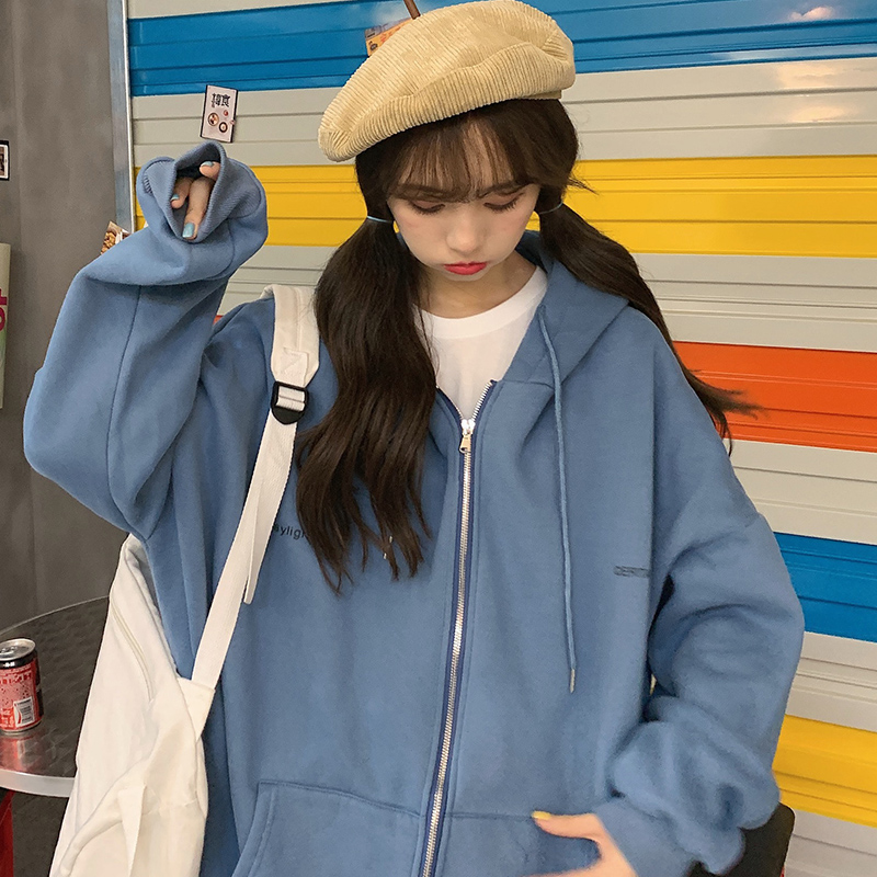 Áo Hoodie Dài Tay 176146Áo Khoác Có Mũ Dáng Rộng Màu Sắc Đơn Giản Cho Nữ