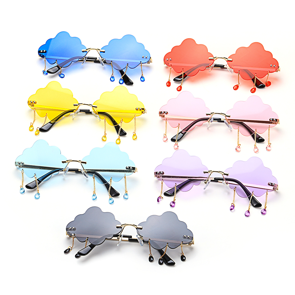 🍒ME🍒 Fashion Clouds Tassel Sunglasses UV400 Steampunk Sunglasses Rimless Sunglasses Men and Women Funny Cloud Shaped Vintage Shades Disco Glasses/Multicolor