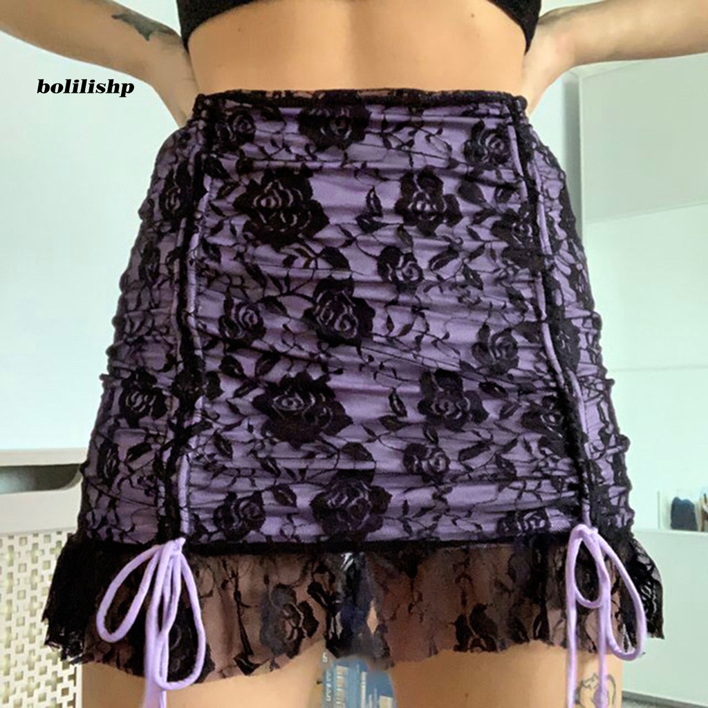 Đầm Chữ A Lưng Cao Xếp Nếp Dây Rút Phối Ren Hoa Hồng Thời Trang Cho Nữ