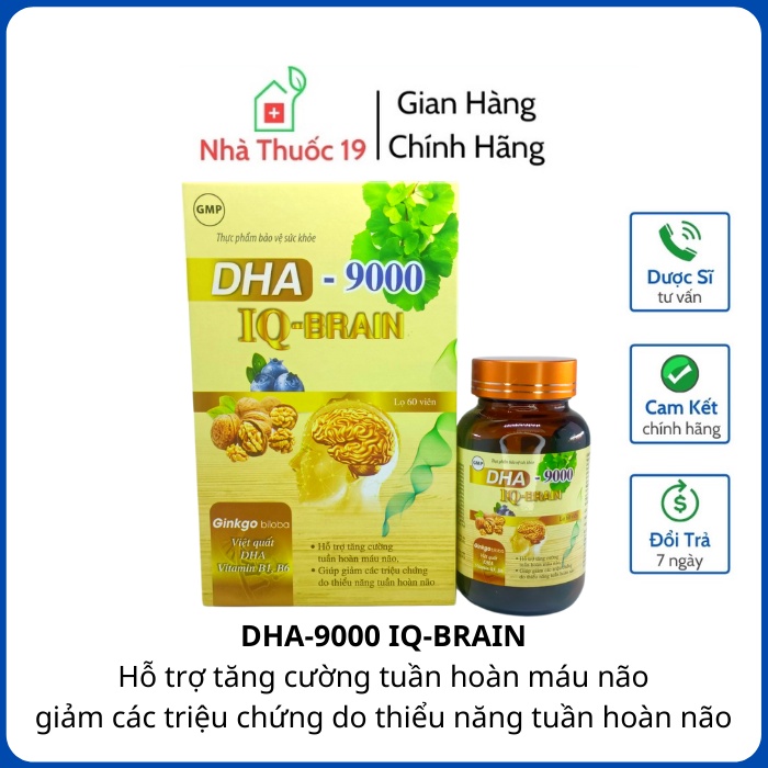 Hoạt Huyết DHA-9000 IQ-BRAIN [LỌ 60 VIÊN] Giúp Tăng Cường Tuần Hoàn Não, Giảm Triệu Chứng Do Thiểu Năng Tuần Hoàn Não