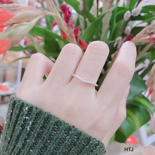 Nhẫn nữ V đá cách điệu chuẩn bạc ta -THJ SILVER