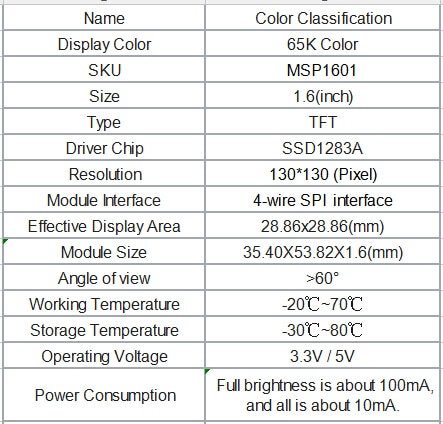 Mô Đun Màn Hình Tft Ips Oled 1.6 "Tft Ips Oled Hiển Thị Màn Hình Lcd 130x130 Cho Arduino