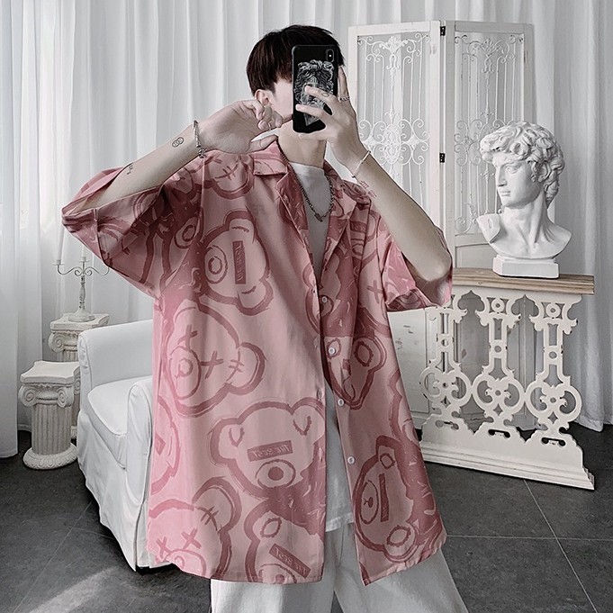 Áo Sơ Mi Tay Ngắn In Hình Gấu Thời Trang Hàn Quốc