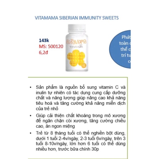 Dành cho bé - thực phẩm bảo vệ sức khỏe VitaMama Siberian immunity sweets – 400 viên