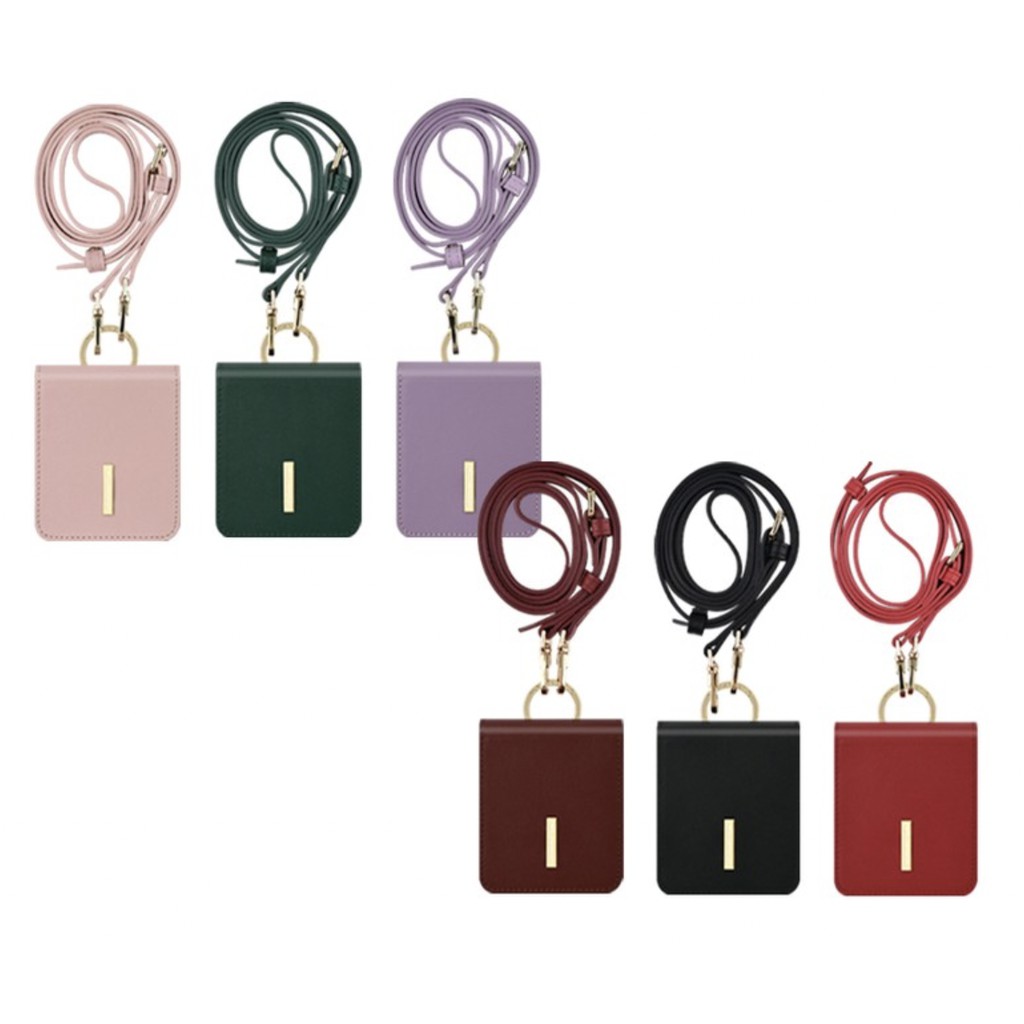 Samsung galaxy z flip 3 4 5 bao da bê có dây đeo - 2 loại / màu đỏ oải hương màu xanh lá cây đen rượu vang hồng giá đỡ bỏ túi có thể đính kèm da bò có dây đeo chéo dài có thể tháo rời