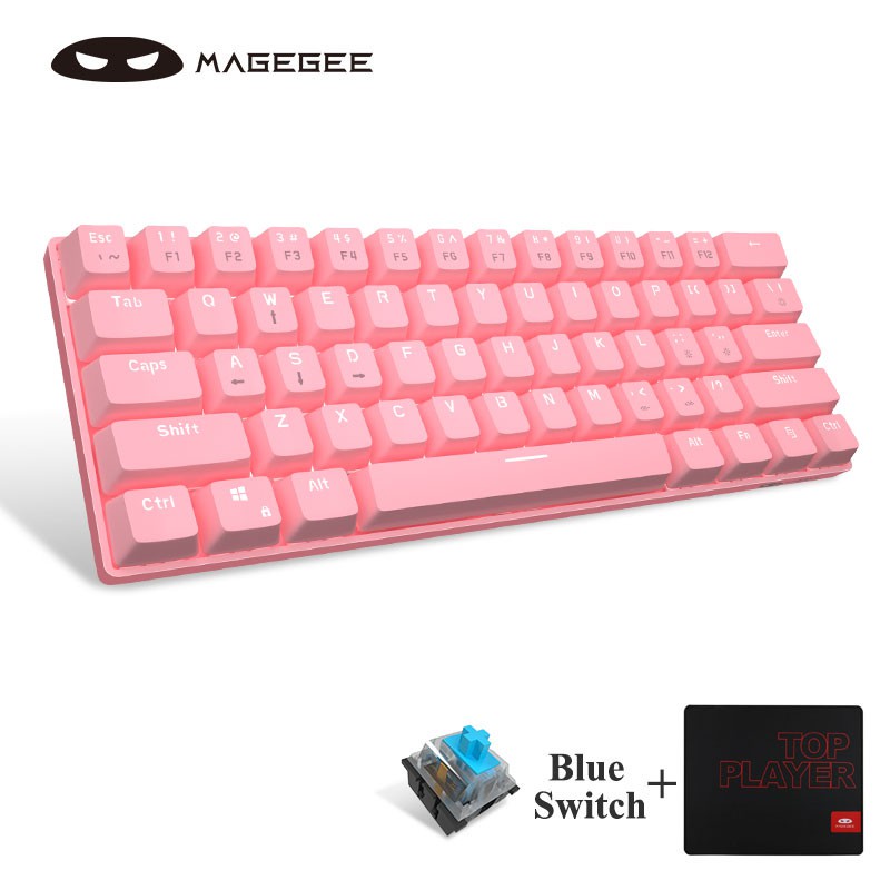 💎 MageGee MK-Bàn Phím Cơ Mini Có Dây, Bàn Phím Chơi Game Màu Hồng Nhỏ Gọn Có Đèn Nền LED Công Tắc Màu Xanh, Bàn Phí