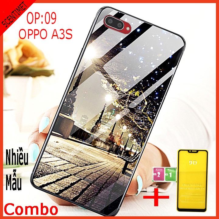 COMBO ốp lưng OPPO A3S (combo 1 ốp lưng kính 3D siêu sang và 1 kính cường lực FULL màn hình ) 5centimet