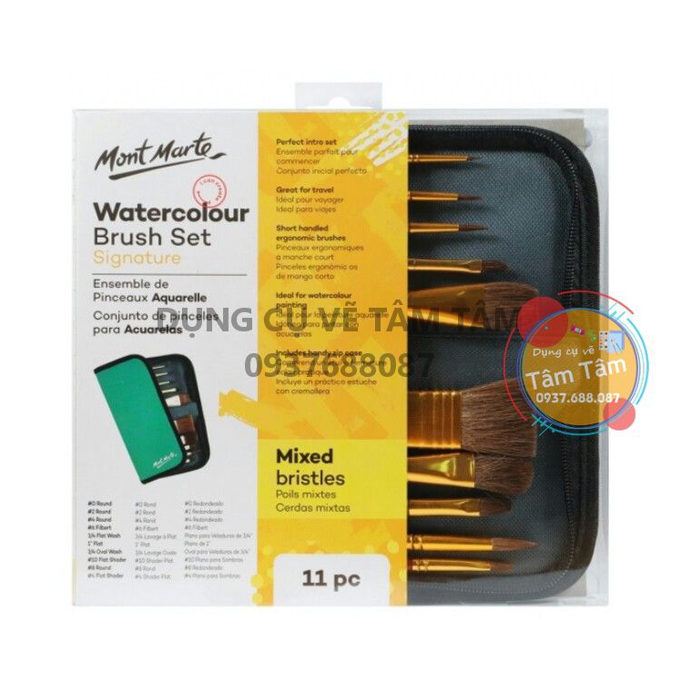 [ TÂM TÂM ]-Bộ cọ vẽ màu nước Mont Marte 10 cây-
