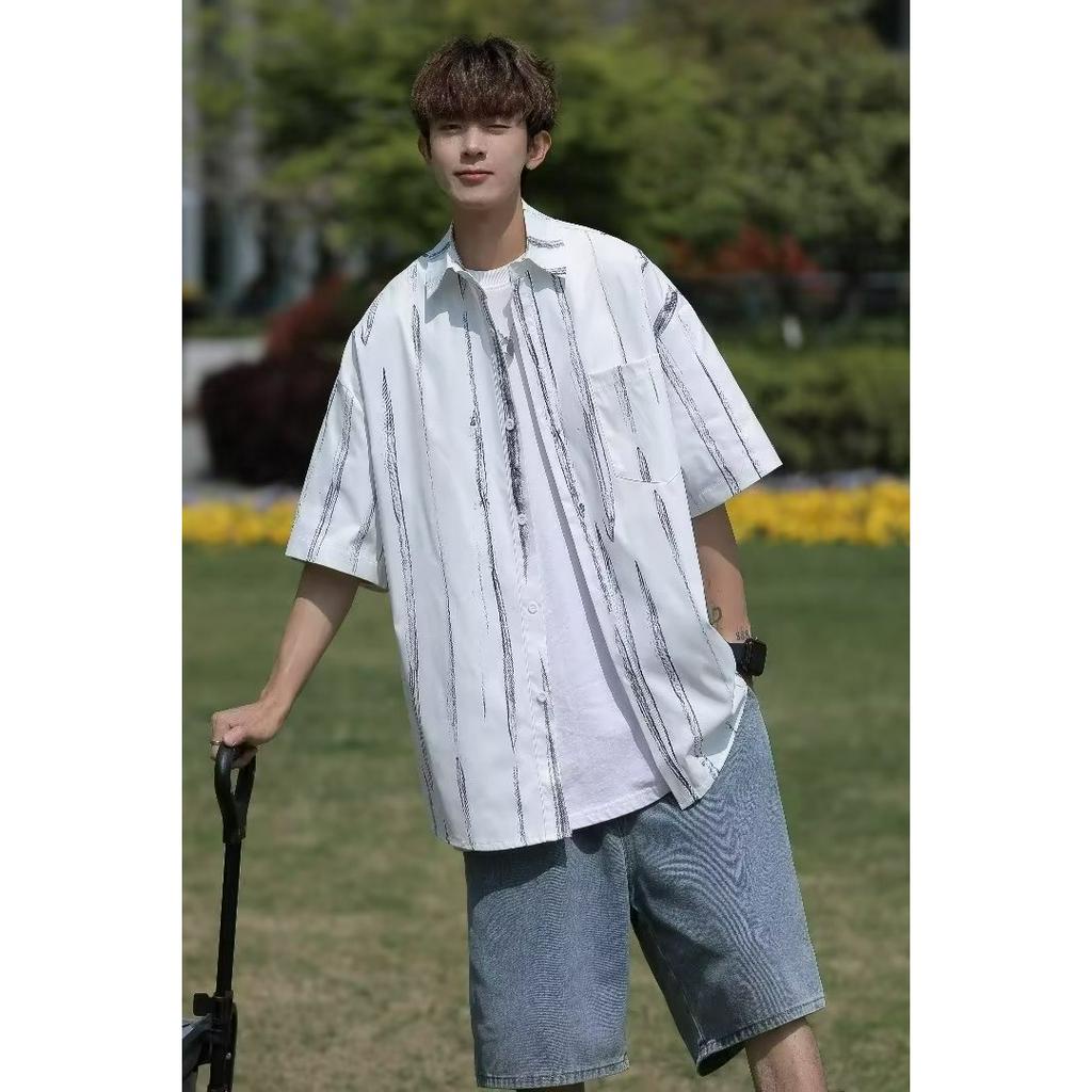 Qhong cách Hàn Quốc áo sơ mi nam ngắn tay Sọc áo sơ mi unisex tiếng nhật áo sơ mi nam hàn quốc Cao Cấp áo sơ mi caro đồ đôi