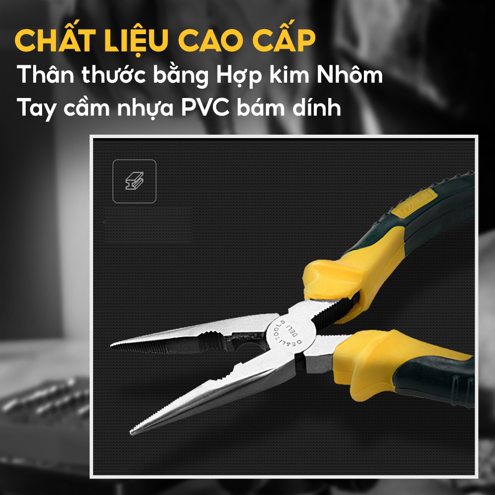 [Mã BMBAU50 giảm 7% đơn 99K] Kìm Cắt Tuốt Dây Điện Mũi Nhọn Thép Không Gỉ 6 Inch Tay Cầm Nhựa PVC Deli DL2106