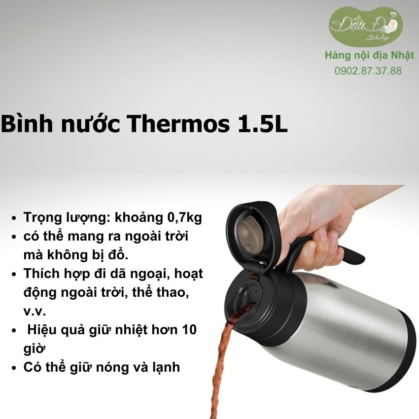 [NHIỀU MÀU] Bình nước dã ngoại Thermos 1.5L