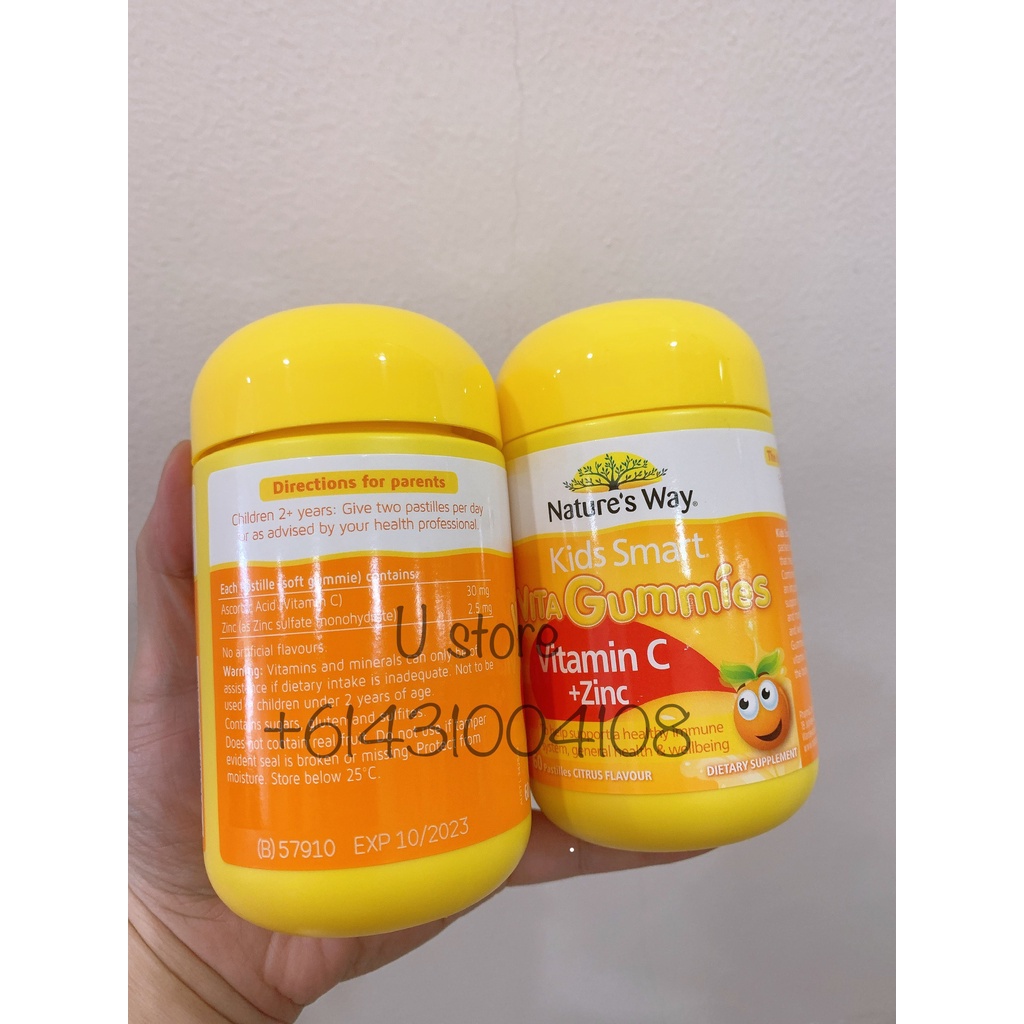 Bổ sung vitamin C cho bé Nature's way Vitamin C+ZinC 60v nhai