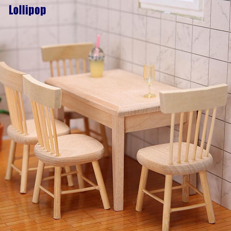 Bộ bàn ghế gỗ tỉ lệ 1/12 trang trí nhà búp bê