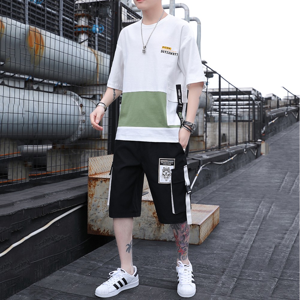 Bộ Quần Áo Thun Nam Ngắn Tay Phối Túi Khoá Dây Chữ Kết Hợp Quần Short Trẻ Trung ZENKODLMEN 90000149