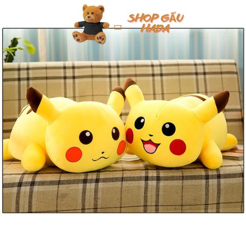 Gấu Bông Pikachu Vàng Nằm Dễ Thương Size 45cm Mềm Mịn, An Toàn Cho Bé Yêu