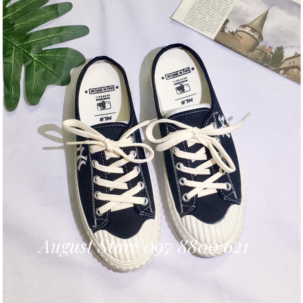 Giày sục NY chữ thêu đạp gót nữ form thể thao đẹp 2022