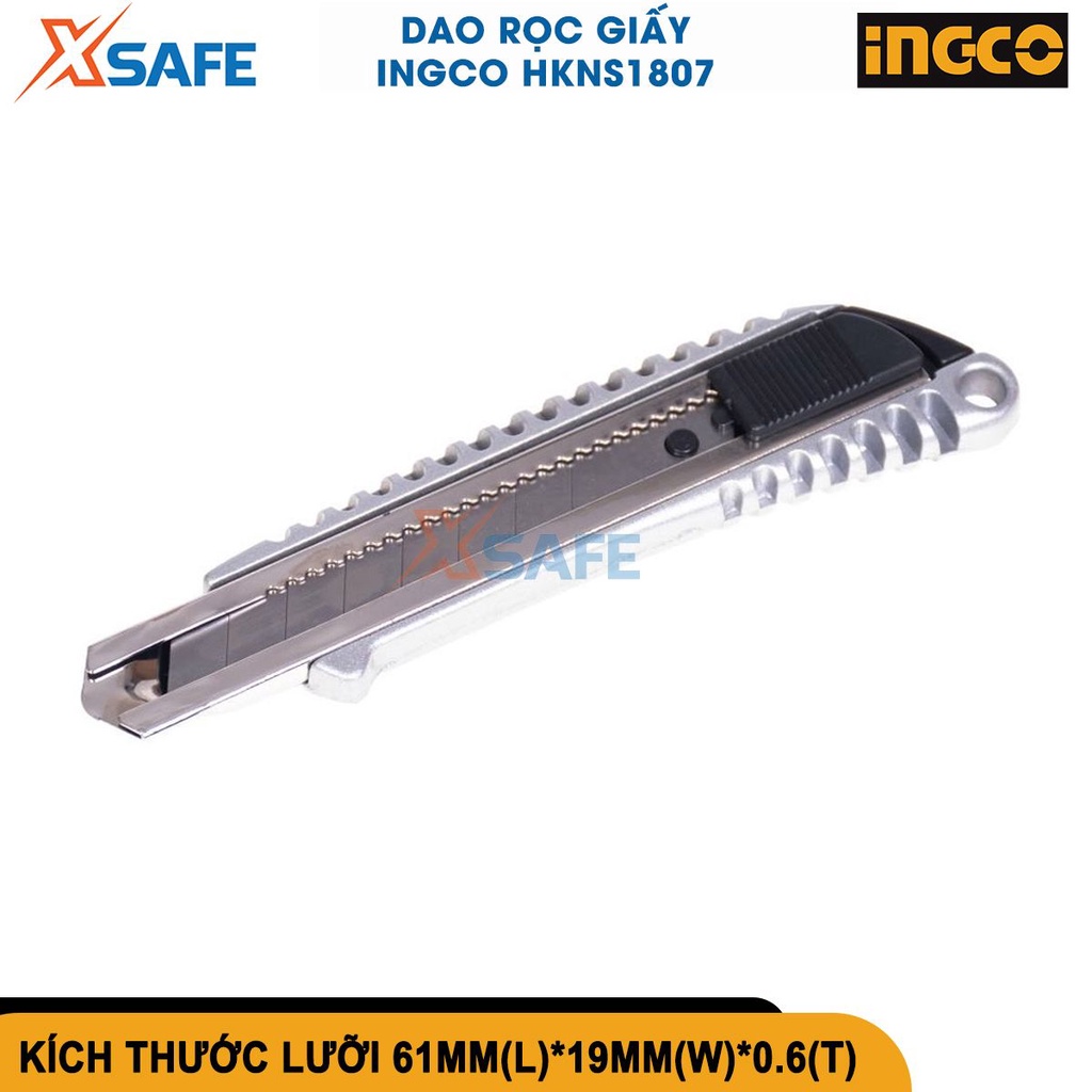 Dao rọc giấy INGCO HKNS1807 dao xếp lưỡi SK5, kích thước 61x19mm, sắc bén, nhỏ gọn, độ bền cao [CHÍNH HÃNG][XSAFE]