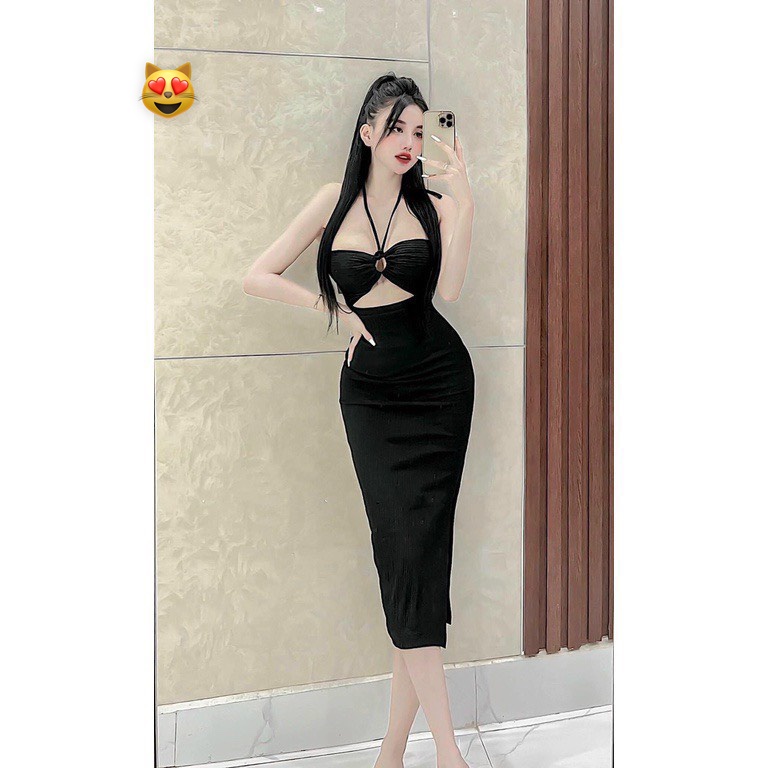 Đầm gânyếm khoen ngực trơn ôm body xẻ tà mới cực sexyyy