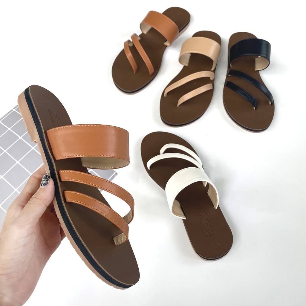 Dép nữ lê thấp dáng sandal đi biển quai ngang xỏ ngón đế bệt dây mảnh cao cấp chính hãng có Bigsize S035