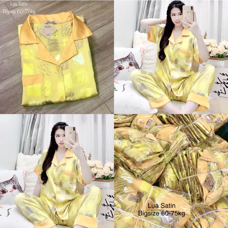 Bộ lụa satin phối hoạ tiết BIGSIZE