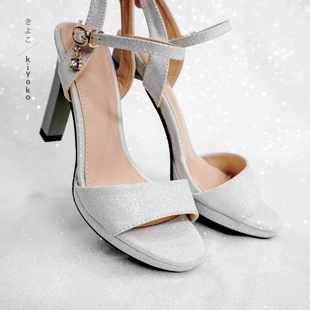 Giày cưới sandal Kiyoko lấp lánh màu trắng bạc cao 10cm | siêu chắc chân